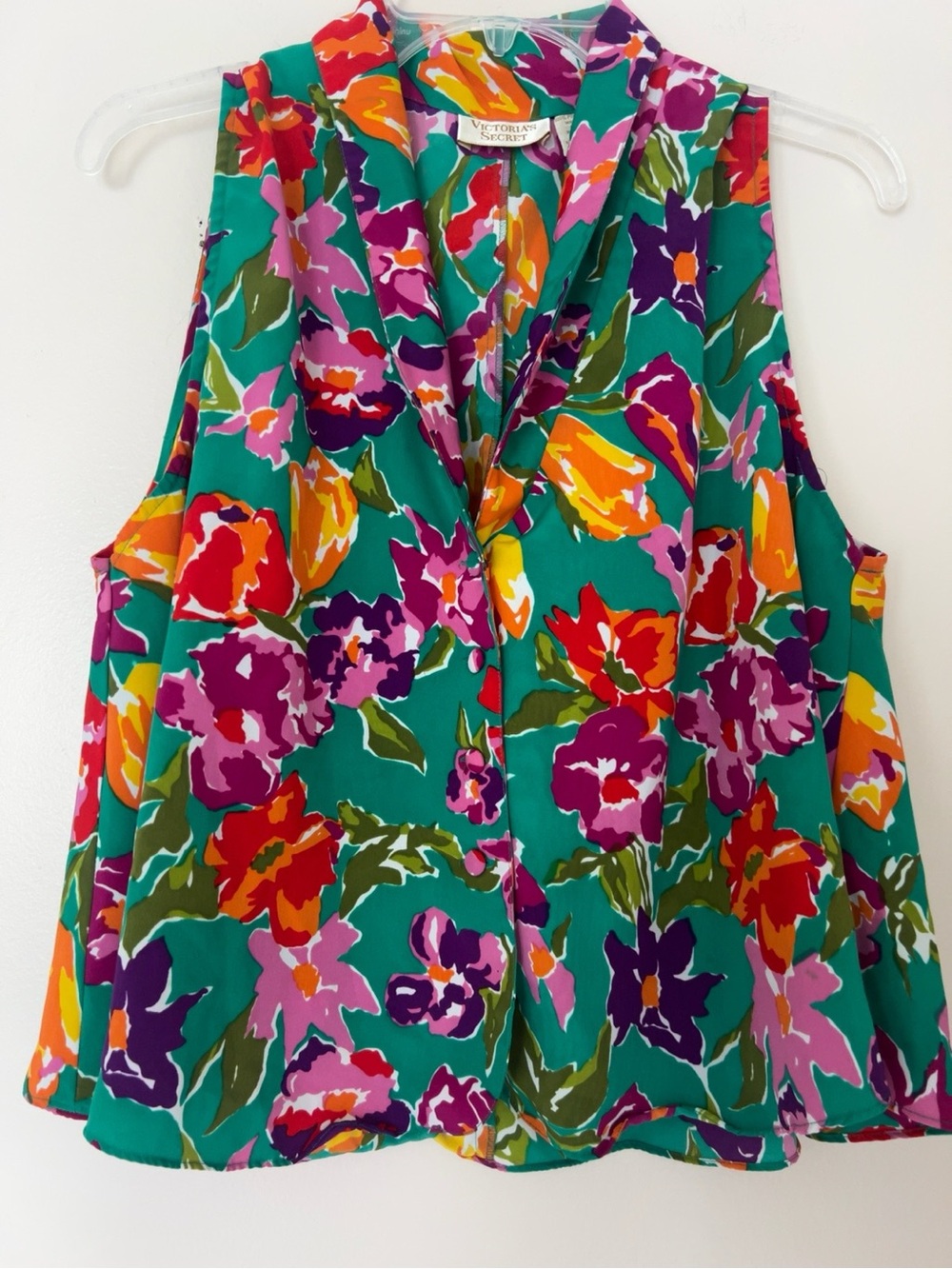 Vintage 80’s/90’s Victoria’s Secret Floral Sleeveless Blouse Sz L RN tag (70091)